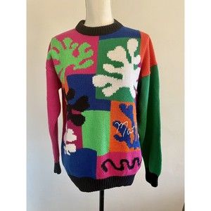 Vintage 90s Women’s Andina Matisse Handmade Peruvian Cotton Sweater Size Medium
